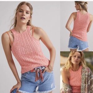 Anthropologie Coral Ribbed Knit Tank Top